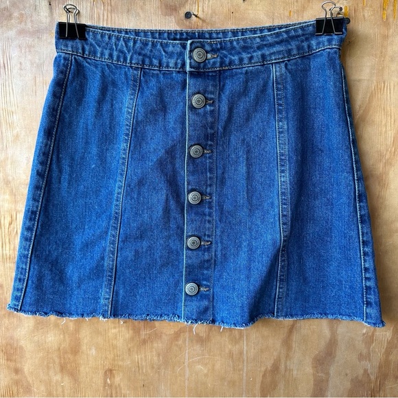 Aeropostale Aero High Rise Rigid Denim Exposed Button Mini Skirt - Picture 1 of 8
